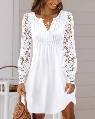 Elegant Lace Long Sleeve Short Dress
