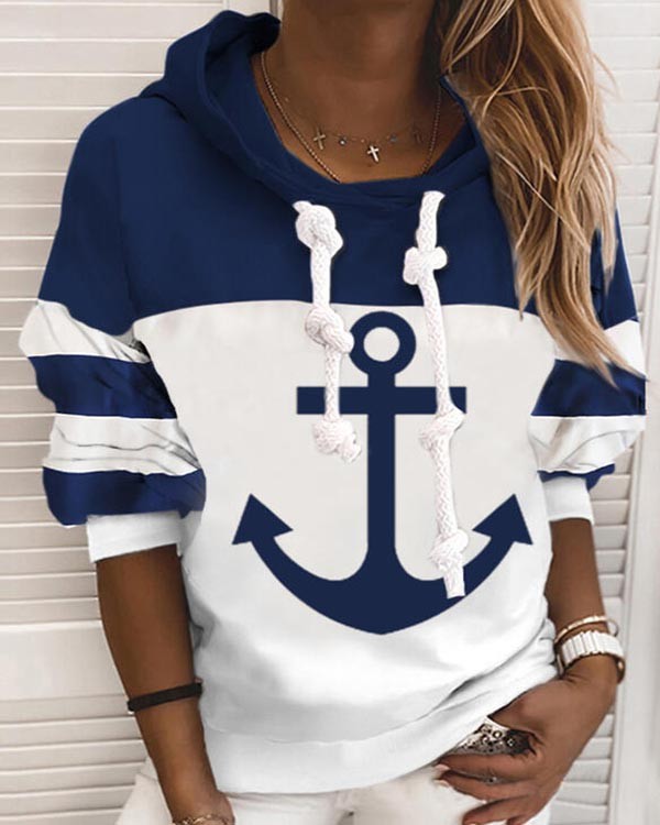 Anchor Long Sleeve Color Block Hoodie