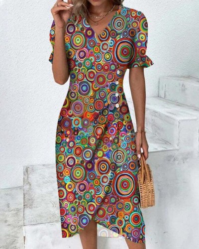 Casual Abstract Pattern V-Neck Dress