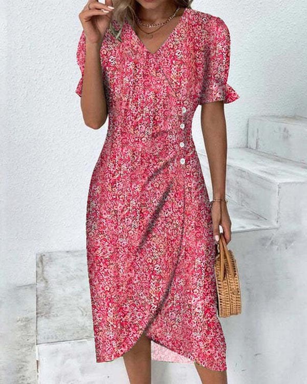 Vacation Floral V Neck Dress