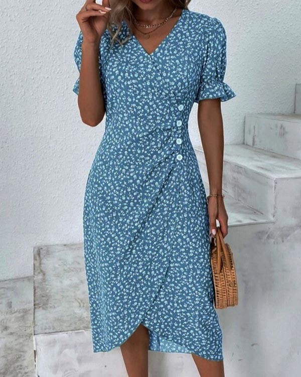 Vacation Floral V Neck Dress