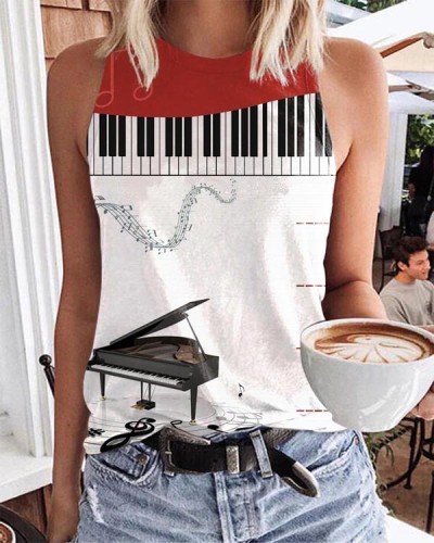 Piano Note Color Contrast Stitching Vest Top