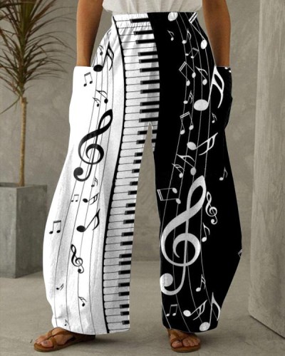 Piano Key Note Color Contrast Wide-leg Pants