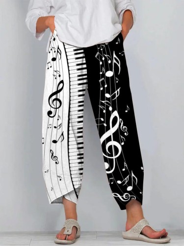 Piano Key Music Contrast Color Loose Pants
