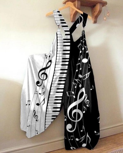 Piano Key Notes Contrast Color Wide-leg Jumpsuit