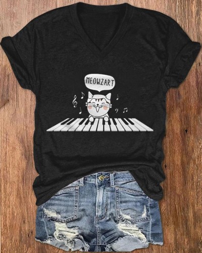 Cute Piano Note Cat Starman Top