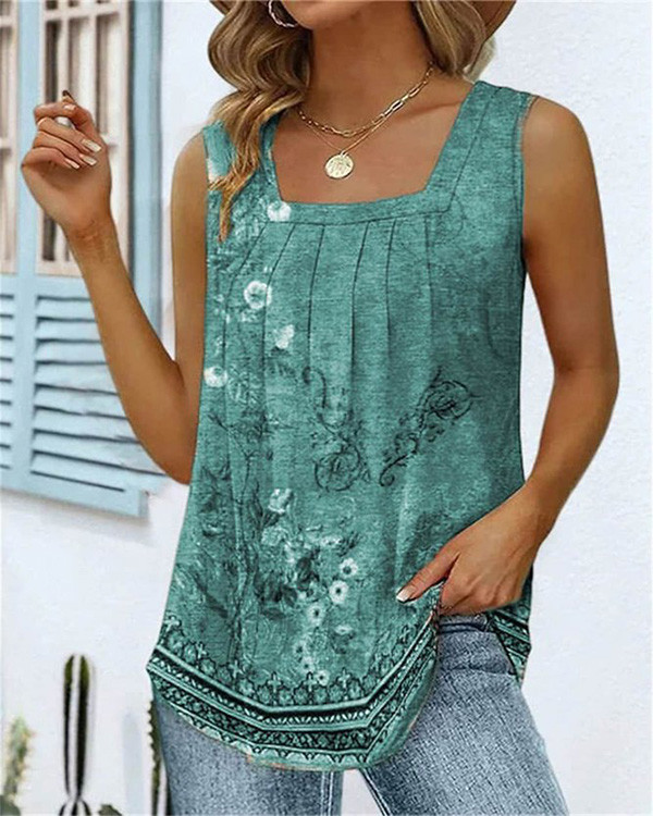 Relaxed Square Neck Floral Tank Top