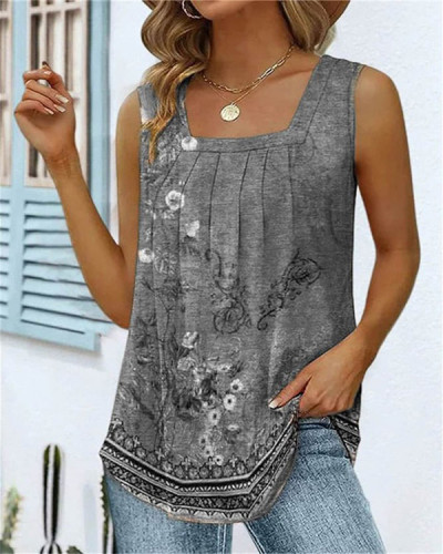 Relaxed Square Neck Floral Tank Top