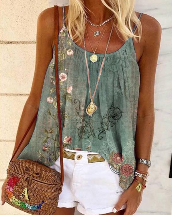 Casual Loose Vintage Floral Tank Top