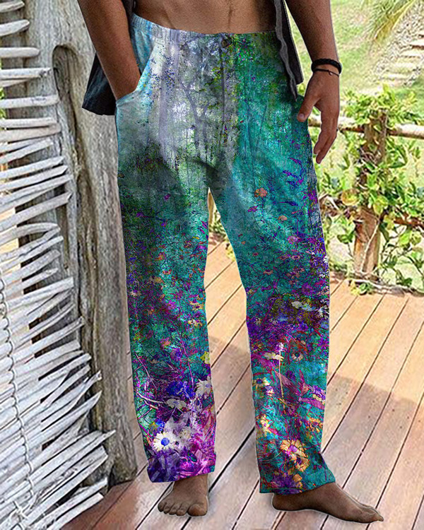 Men's Casual Vacation Art Floral Loose Pants