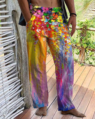 Men's Casual Vacation Art Oil Painting Loose Pants