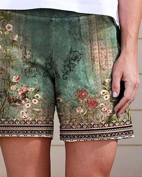 Loose Jersey Floral Casual Shorts