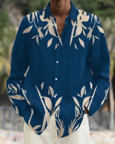 Men's Vegetal Print Long Sleeve Casual Shirt
