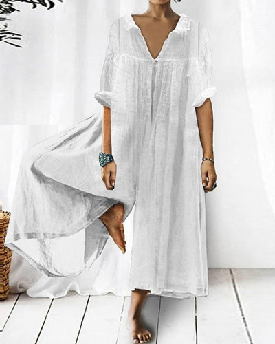 Casual Loose and Comfortable V-neck Mid-sleeved Jumpsuit