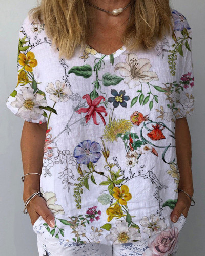 Women's Casual Floral Loose Short Sleeve Top