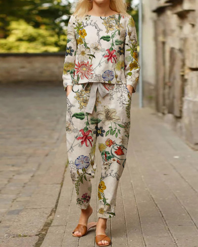 Women's Casual Floral Two-Piece Suit