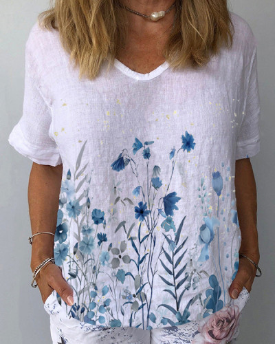 Women's Casual Floral Loose Short Sleeve Top