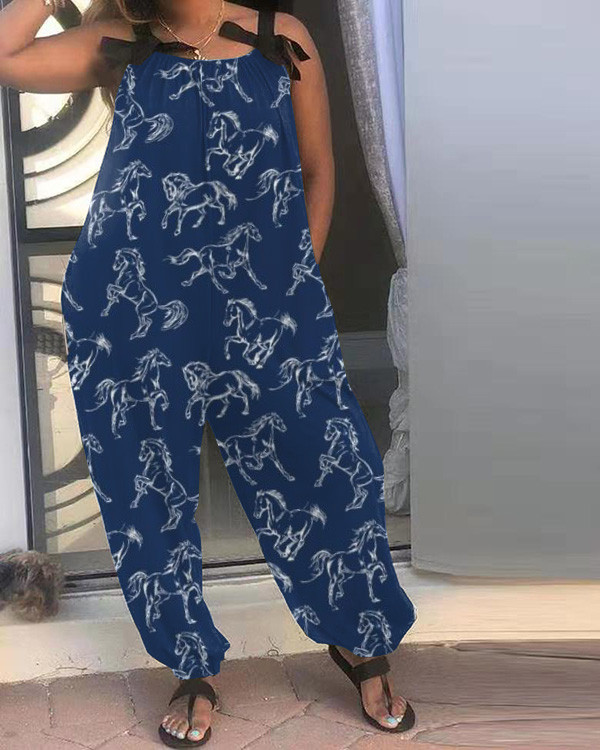 Western Horse Casual Loose Jumpsuit