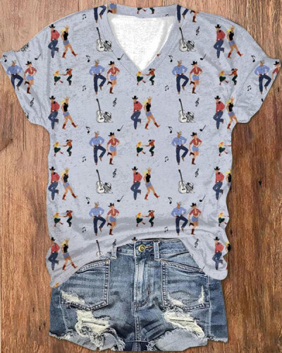 Western Cowgirl V Neck Short Sleeve Top