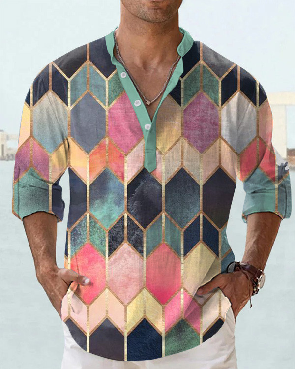 Men's Fashion Art Print Long Sleeve Shirt