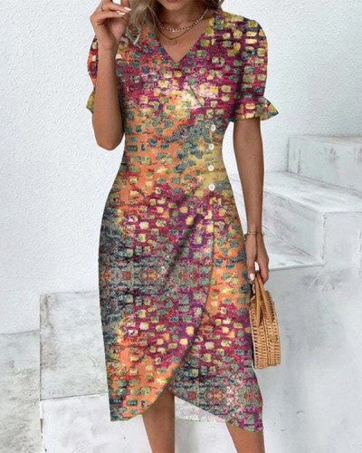 Holiday Casual V-neck Art Print Dress