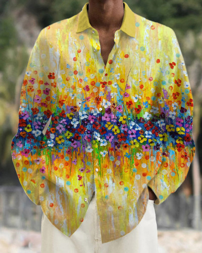 Men's Art Oil Painting Long Sleeve Casual Shirt
