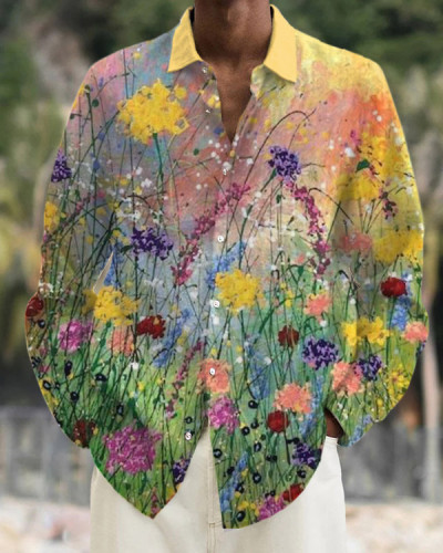 Men's Floral Print Long Sleeve Casual Shirt