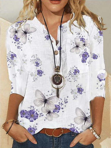 Women Spring leisure urban leisure hedging long-sleeved V-neck loose blouse