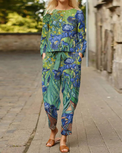 Casual Fashion Floral Oversized Crew Neck Two-Piece Suit