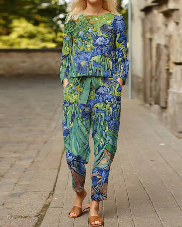 Casual Fashion Floral Oversized Crew Neck Two-Piece Suit