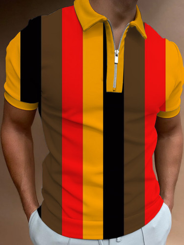 Casual Striped Print Short Sleeve Polo Shirt
