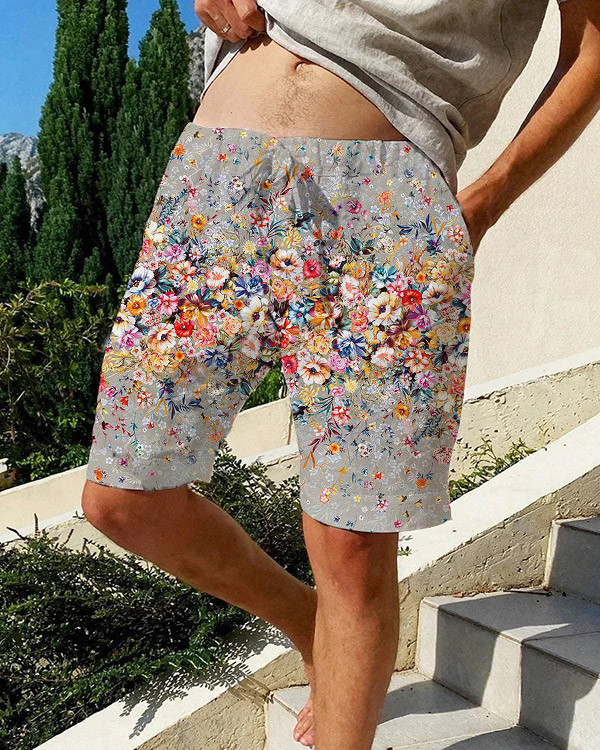 Men's Oil Painting Floral Pattern Casual Beach Shorts