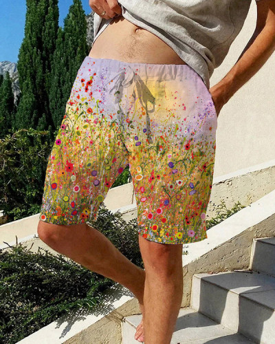 Men's Oil Painting Floral Pattern Casual Beach Shorts