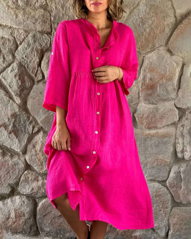 Cotton And Linen Loose Shirt Dress