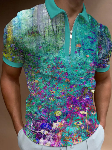 Casual Floral Print Short Sleeve Polo Shirt