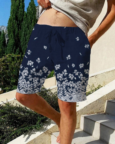 Men's Floral Drawstring Casual Beach Shorts