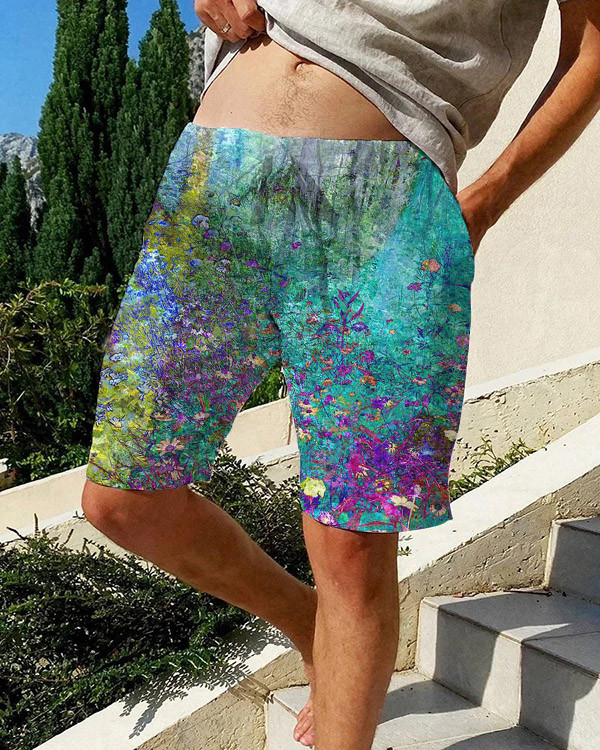 Men's Floral Drawstring Casual Beach Shorts