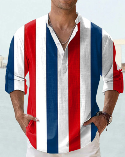 Men's Fashion Red and Blue Striped Long Sleeve Shirt