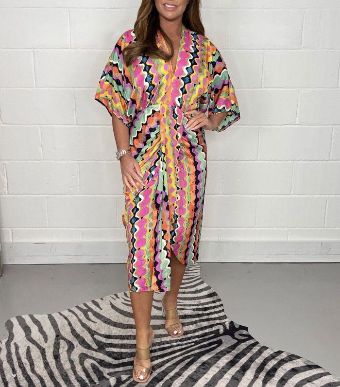 Printed  Kimono Midi Dress(Buy 2 Get Free Shipping)