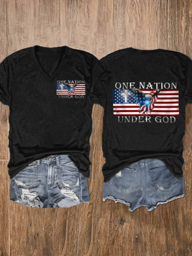 Women's One Nation Under God Print Casual T-Shirt