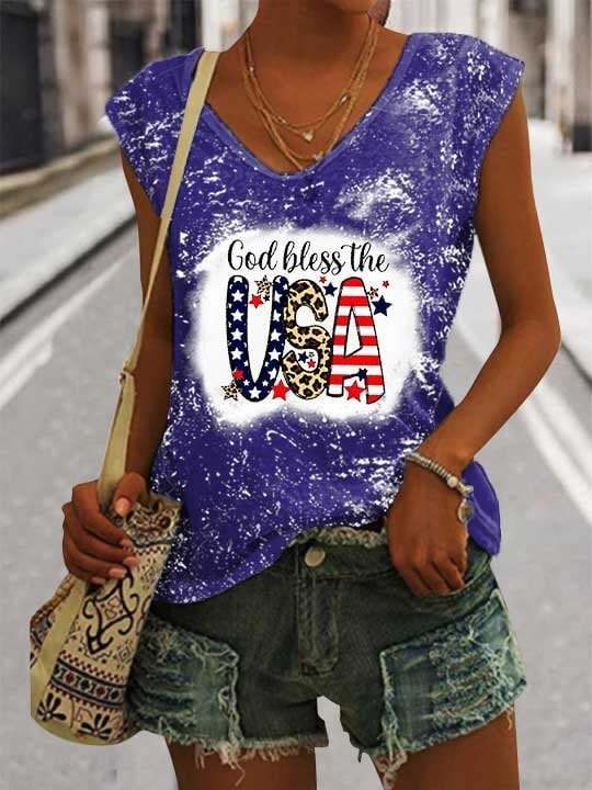 Women's God Bless The USA Print Sleeveless T-Shirt