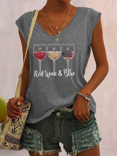 Red Wine&Blue Print Vest