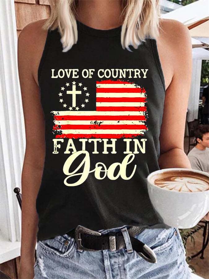 Women's Love Of Country Faith In God Print Casual Tank Top