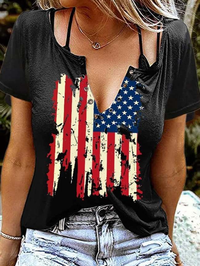 V-Neck Casual Print T-Shirt