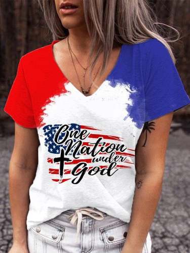 Women's One Nation Under God Flag Print T-Shirt