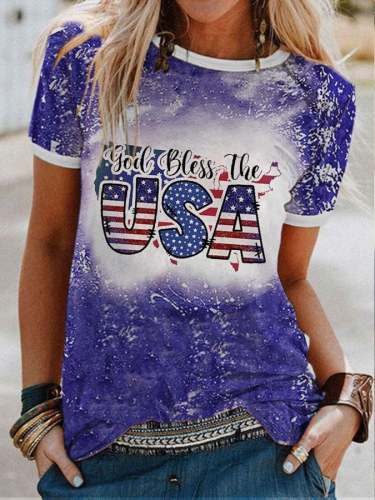 Women's God Bless The USA Tie Dye Print T-Shirt