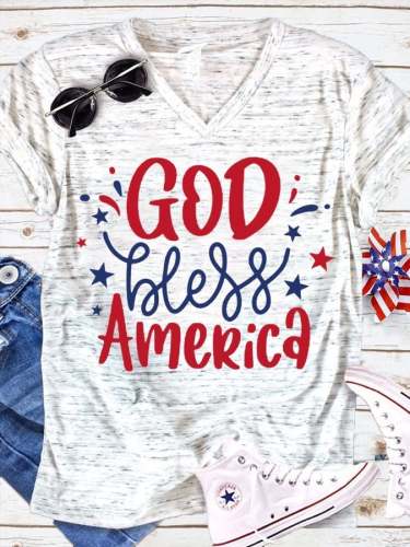 Women's 4th Of July God Bless America V-Neck Tee