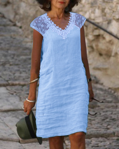 Elegant V-Neck Short Sleeve Lace Mini Dress