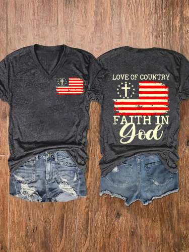 Women's Love of country faith in God Print Casual T-Shirt