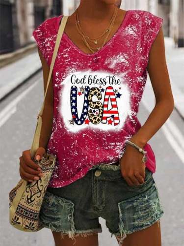Women's God Bless The USA Print Sleeveless T-Shirt